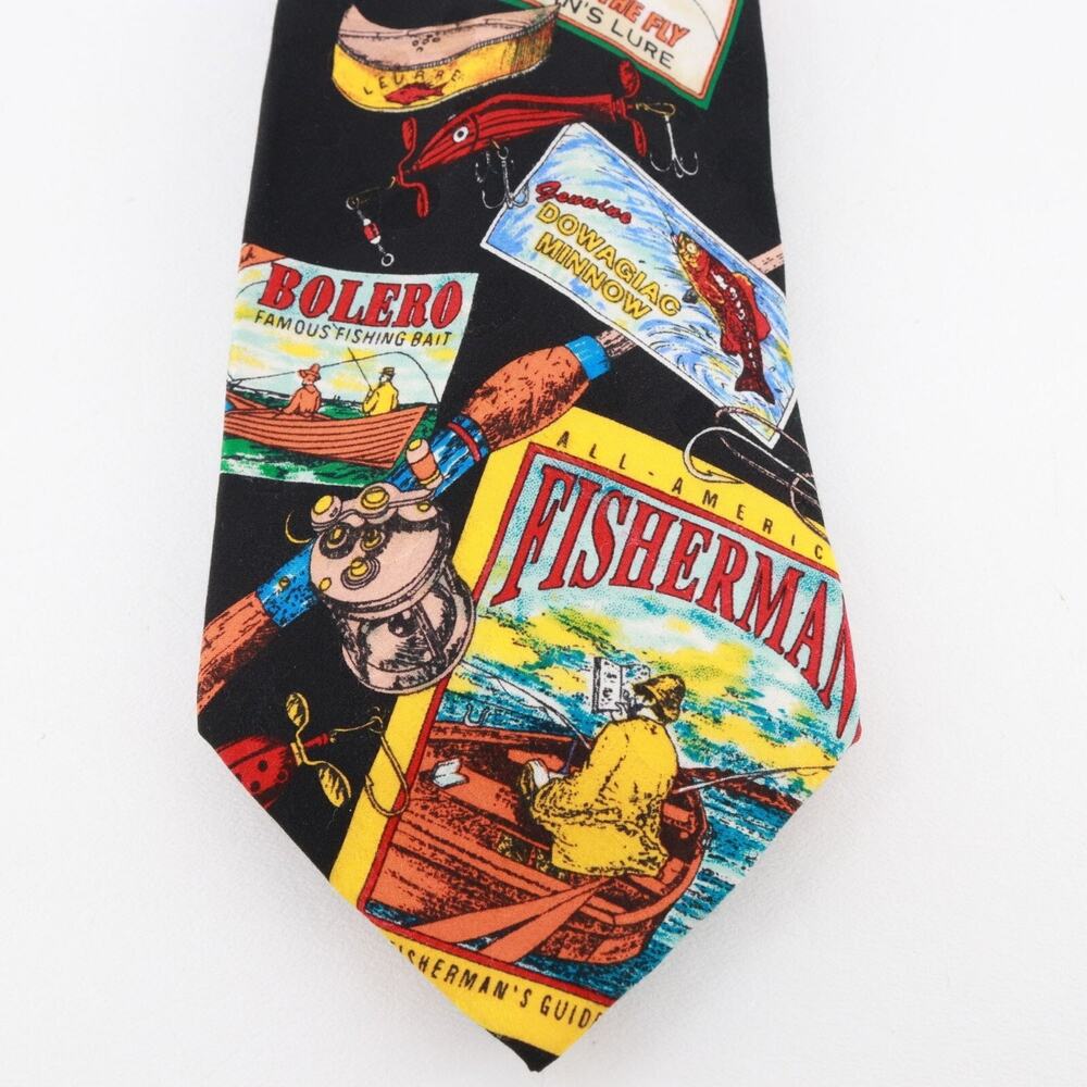 Rosetti Tie Men 60 in Pure Silk Multicolor Fly Fishing Fisherman Fish Adjustable